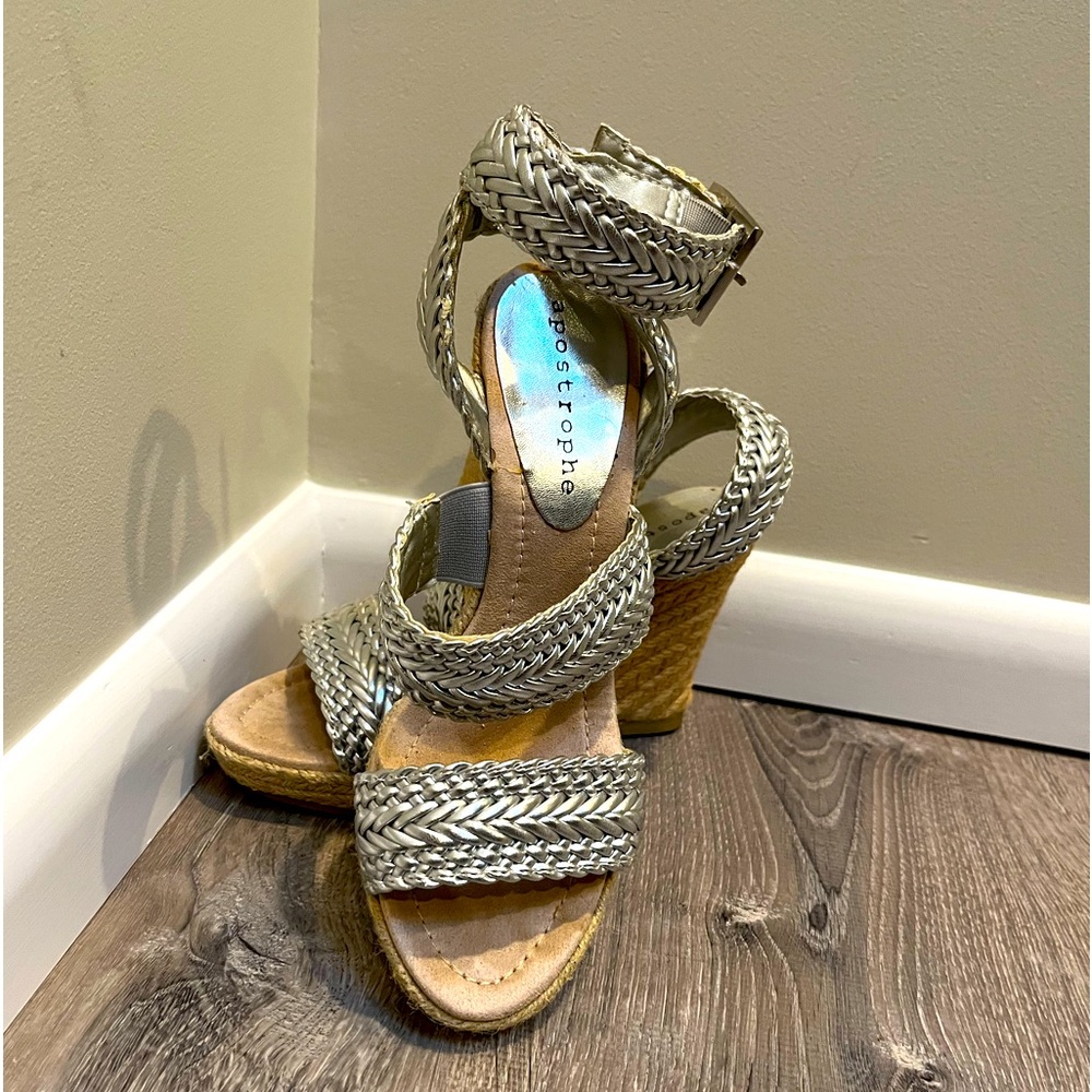 Silver Braided Audrey Wedges from Apostrophe Size 6
